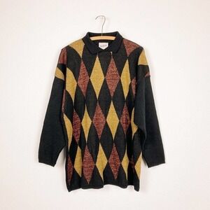 Vintage Mathias Metallic Collared Black Sweater Art To Wear Size 2X